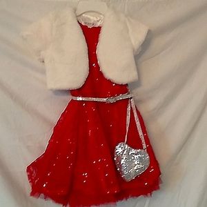 NWT Little girl's size 4  sequins & tulle, deep red 4 piece ensemble